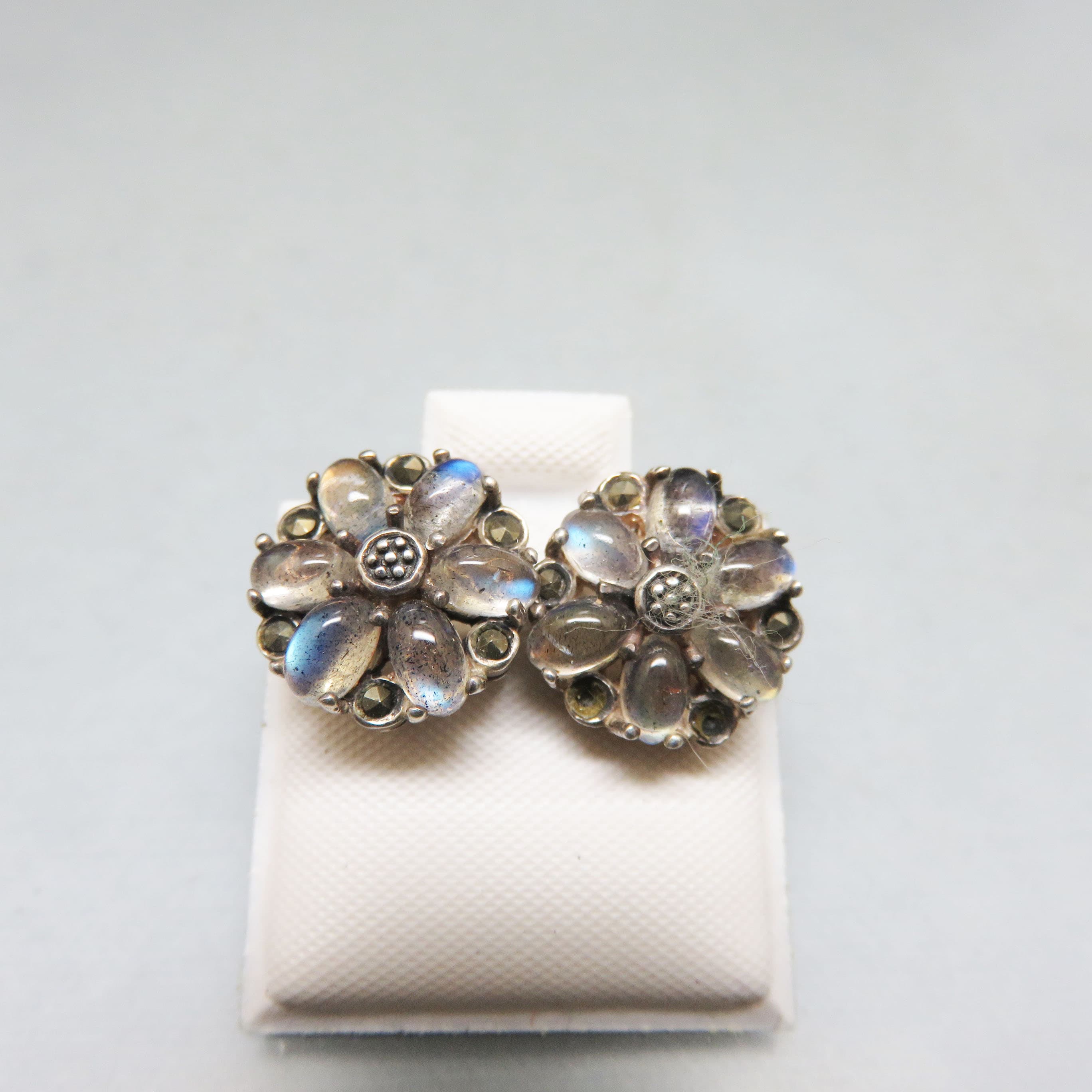 Sterling Silver Rainbow Moonstone Flower Stud Earrings – 925