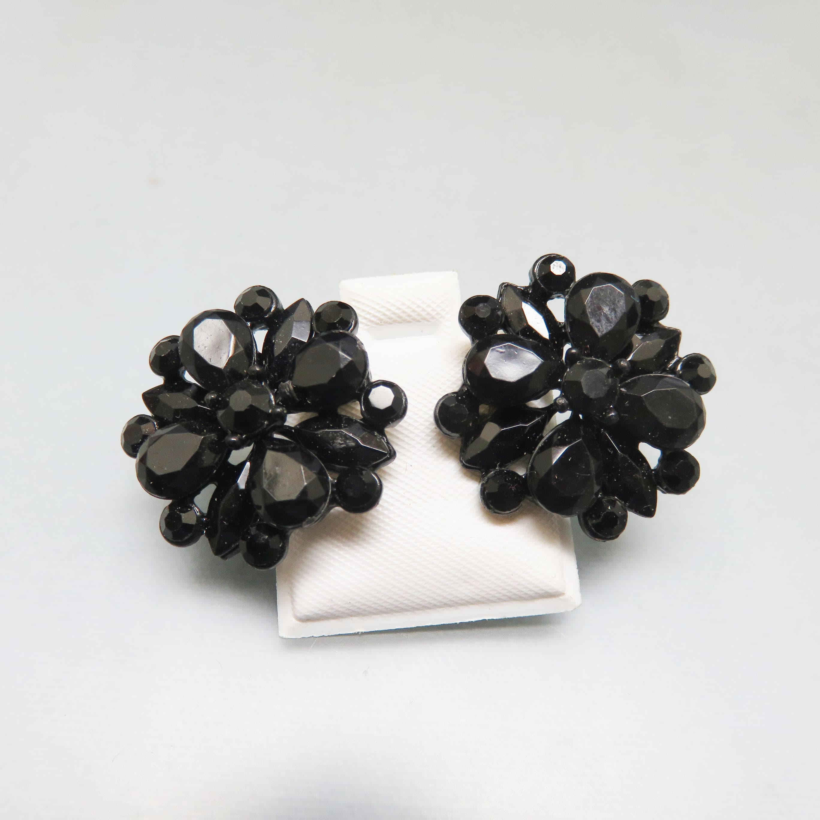 Gothic Black Cluster Earrings, Faceted Acrylic Stone Post Earrings, Black Statement Jewelry