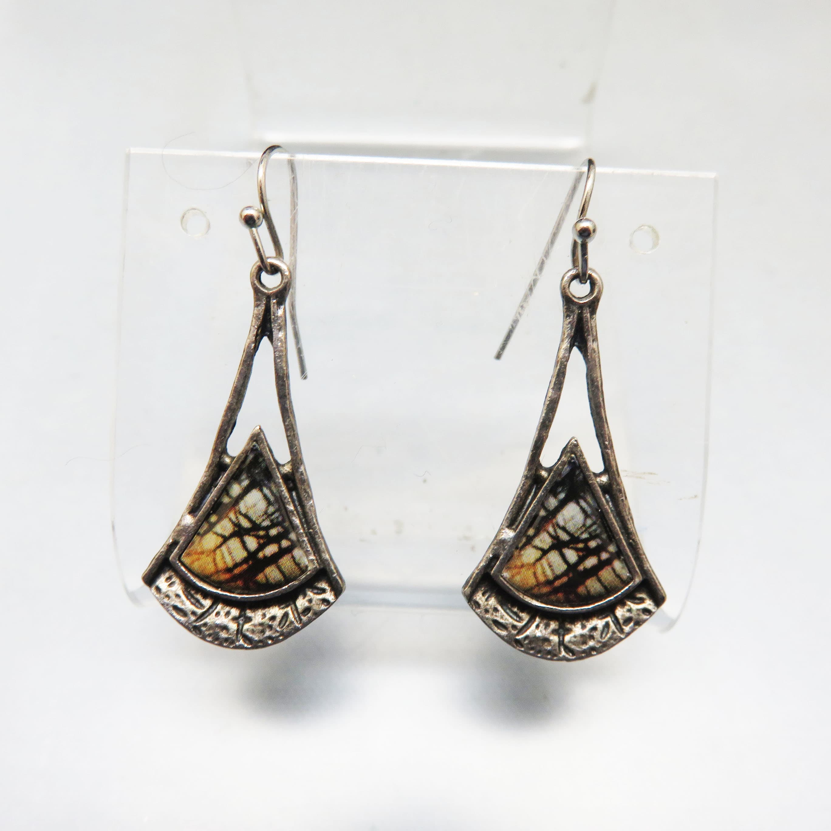 Gothic Cobweb Earrings, Aged Silvertone French Hook Dangles, Dark Halloween Earrings