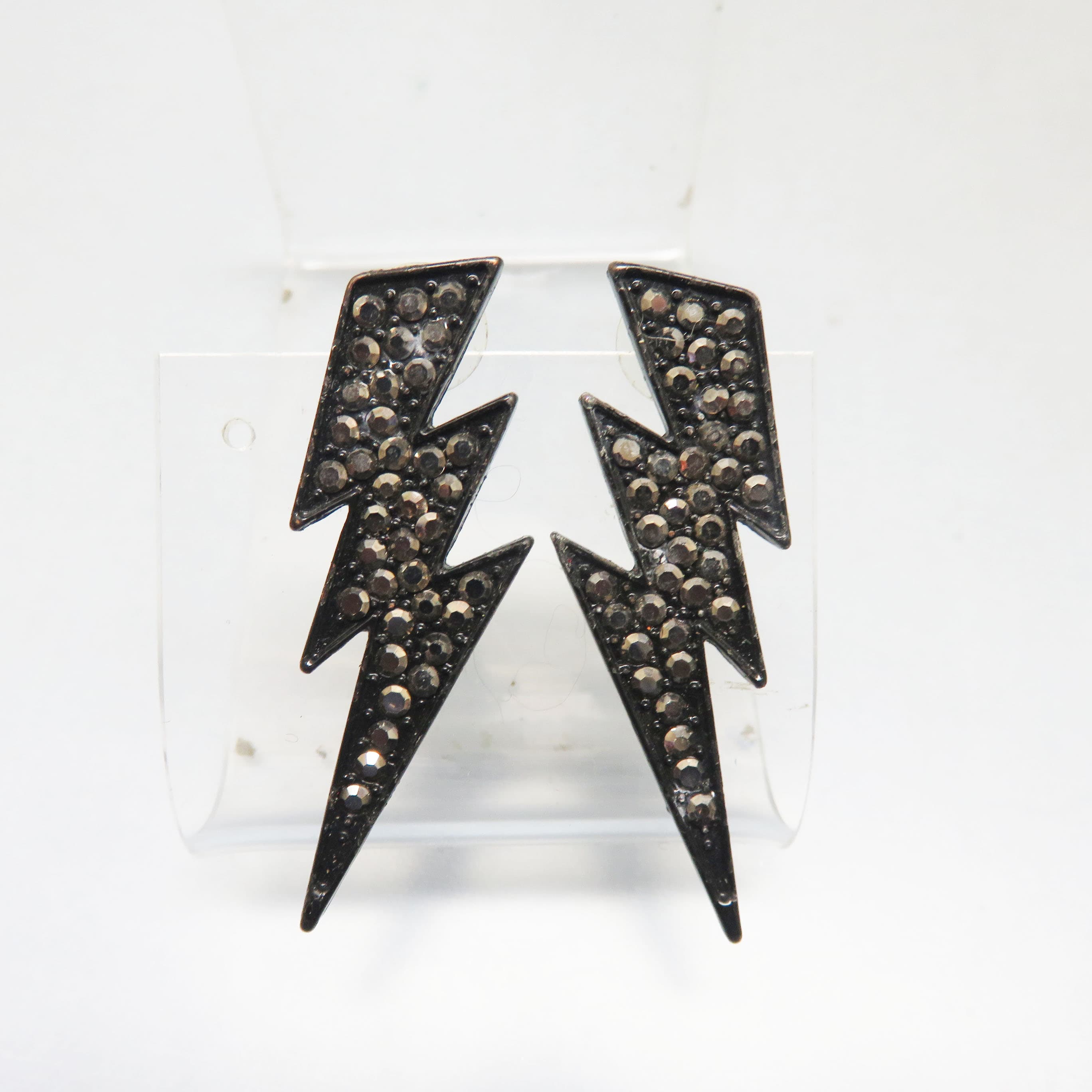 Black Lightning Bolt Earrings, Marcasite Rhinestone Post Earrings, Gothic Statement Jewelry