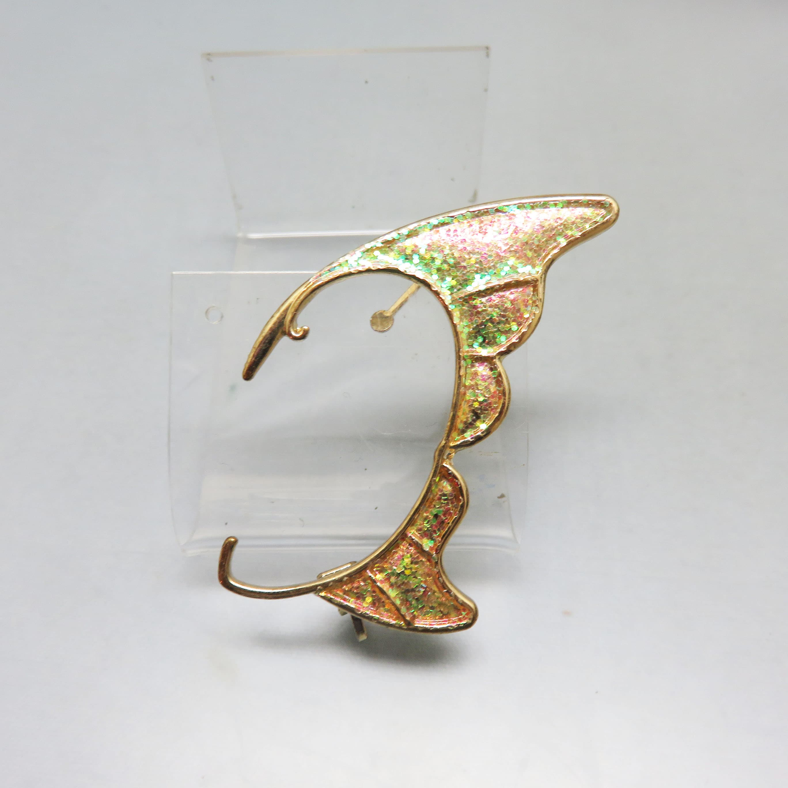Fairy Elf Ear Statement Earring – Iridescent Glitter Goldtone Ear Wrap – Fantasy Costume Jewelry