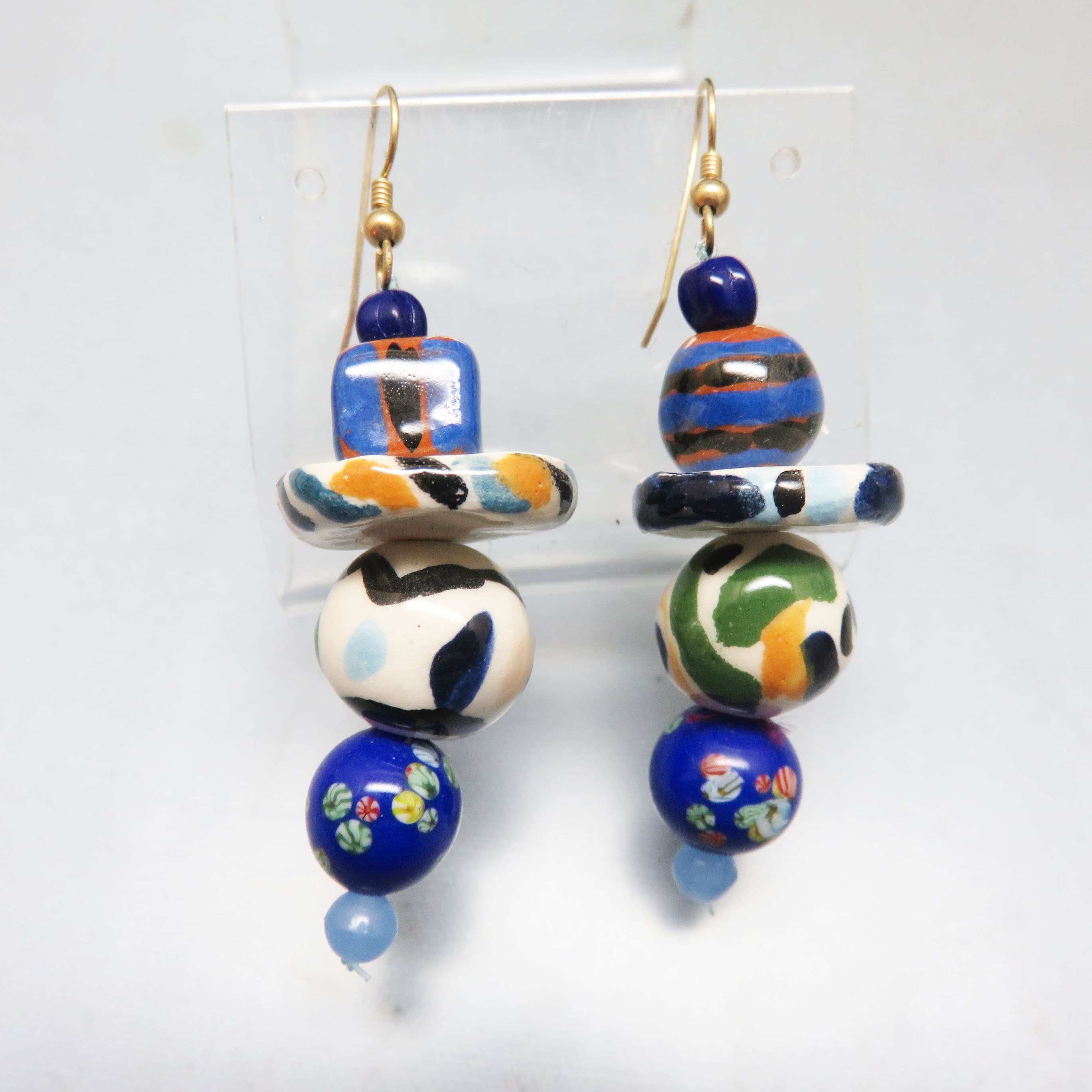 Handmade Pottery Bead Earrings – Colorful Ceramic Statement Dangles – Artisan Whimsical French Hook Earrings