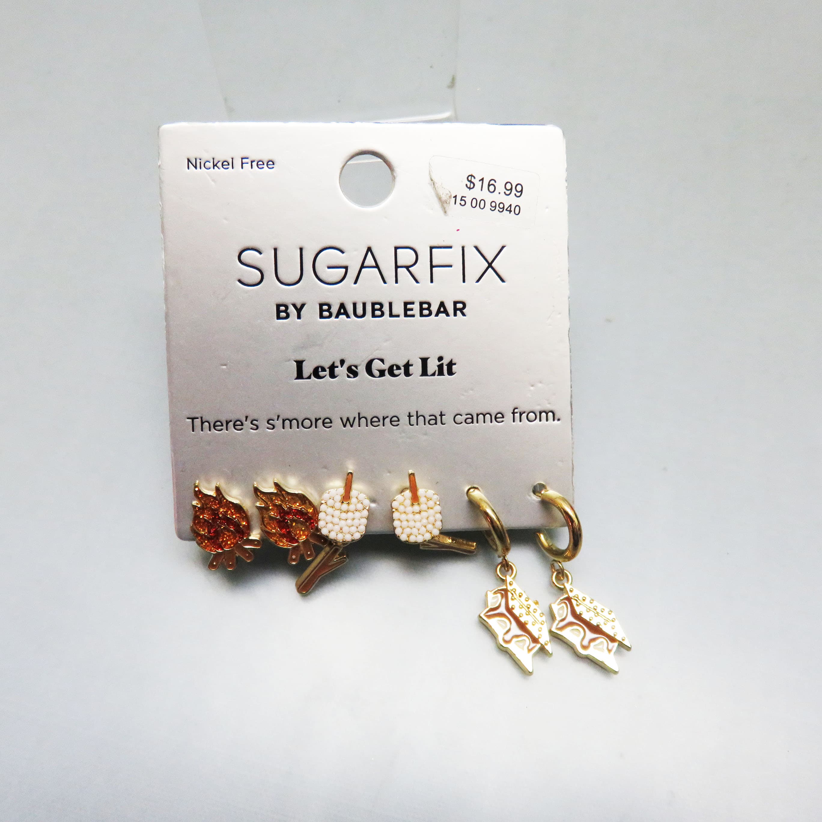 Sugarfix by BaubleBar Camping Earring Set – Campfire Marshmallow & S’mores Earrings – Mint on Card