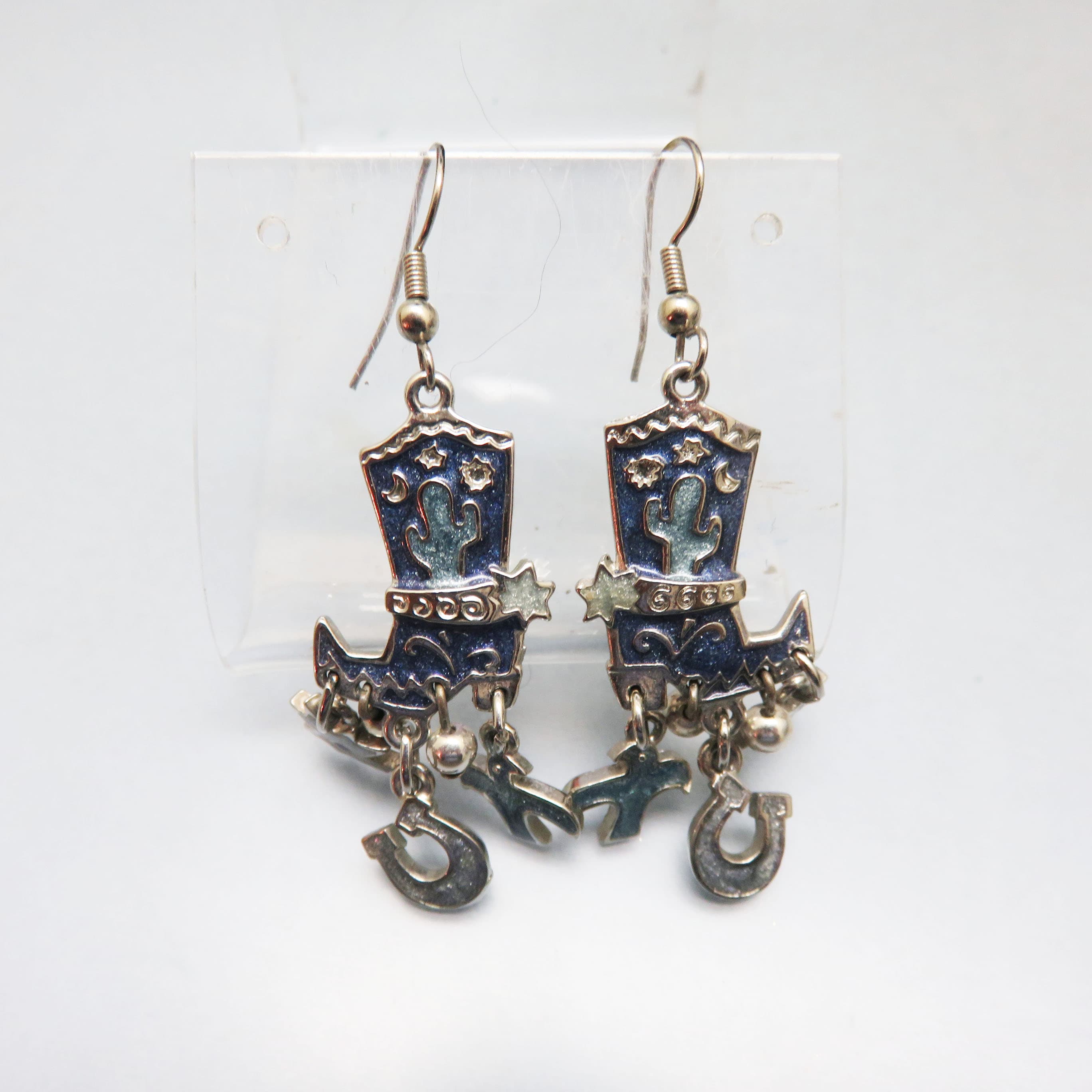 Enameled Cowboy Boot Western Charm Earrings