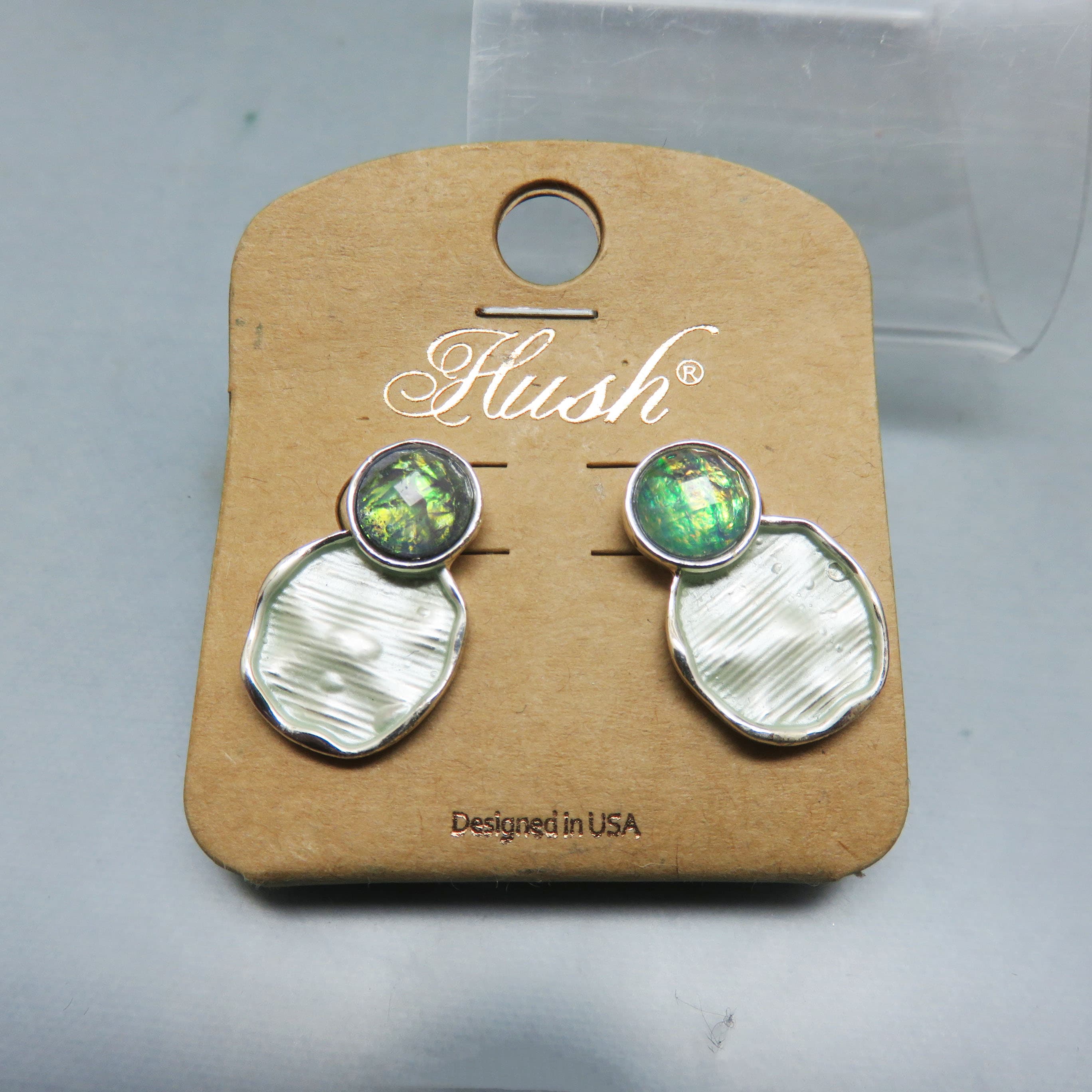 Hush Iridescent Green Gemstone Silvertone Post Earrings