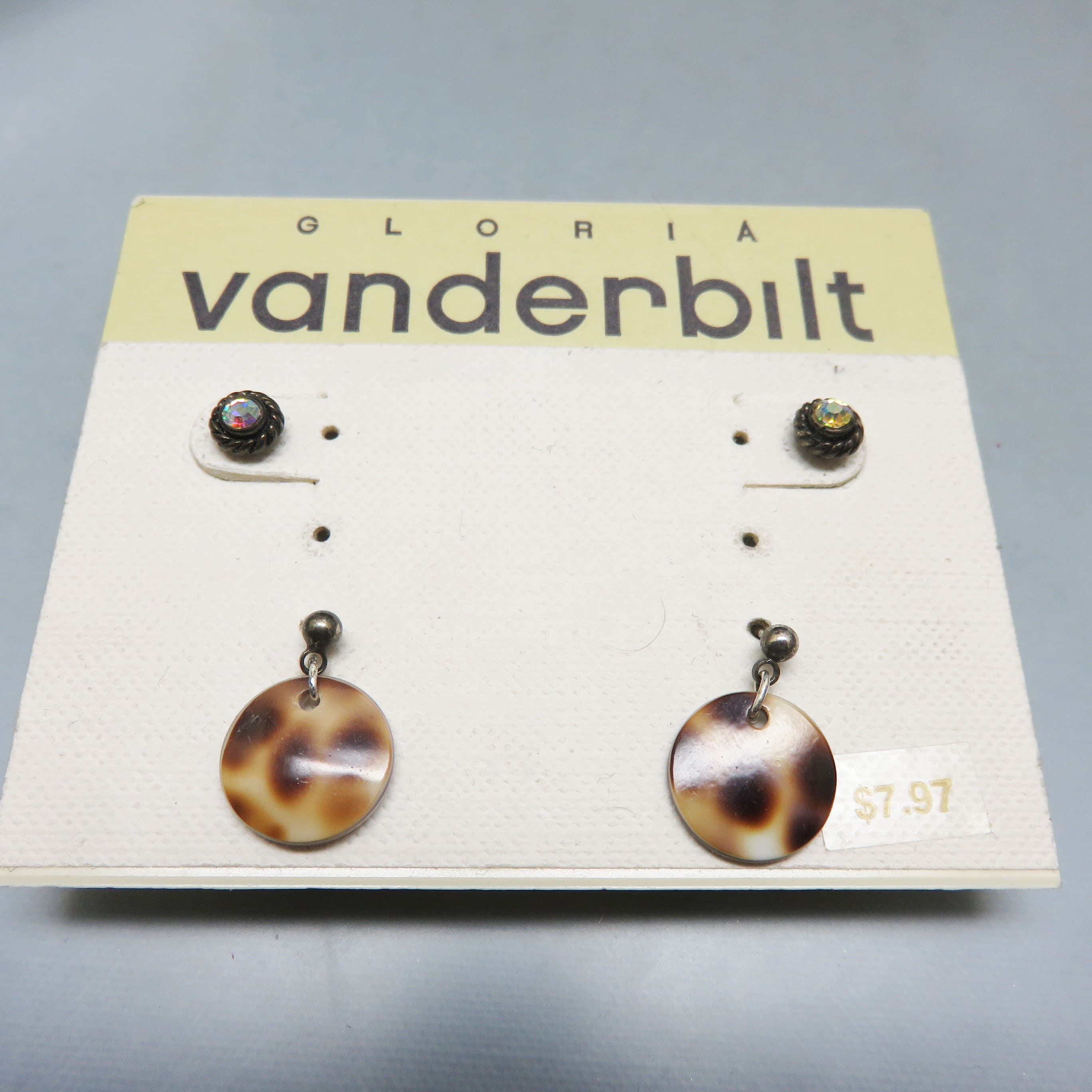 Gloria Vanderbilt Aurora Borealis Rhinestone and Cowrie Shell Post Earring Set