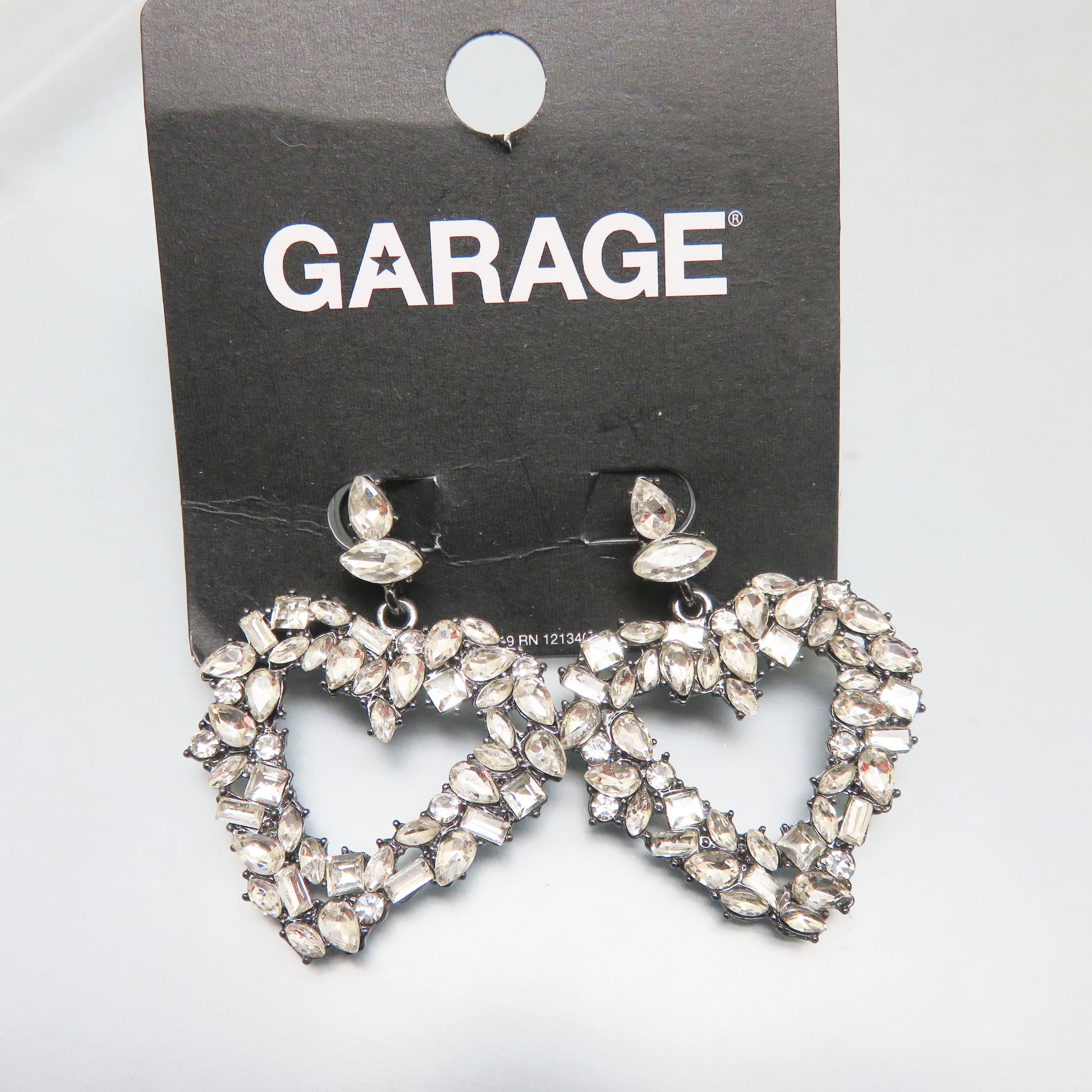 Garage Clear Rhinestone Open Heart Post Dangle Earrings