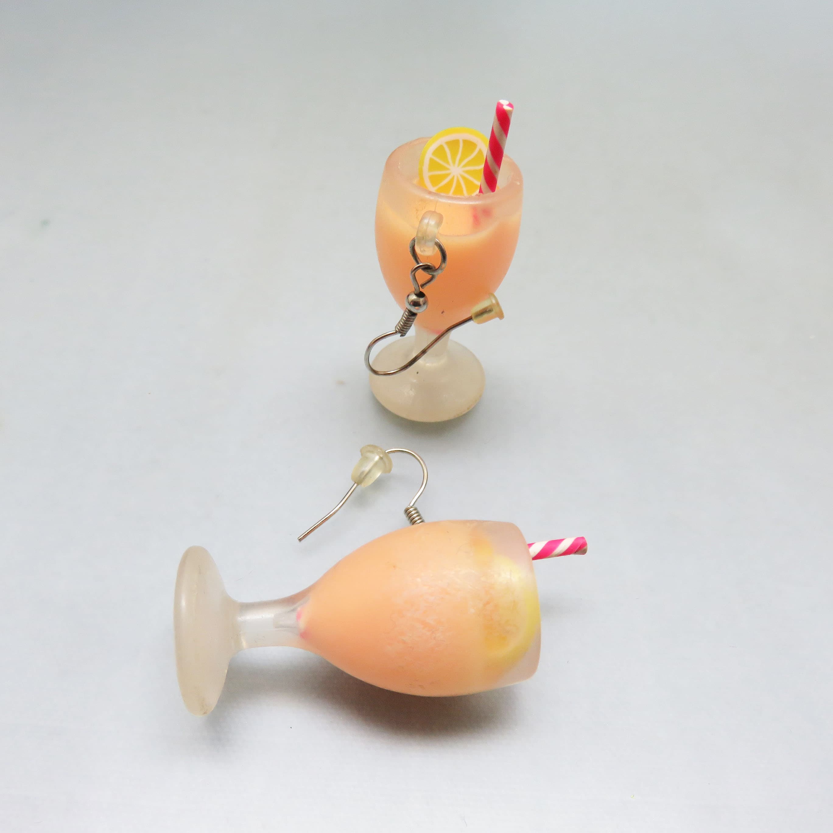 Peach Citrus Cocktail Novelty French Hook Earrings