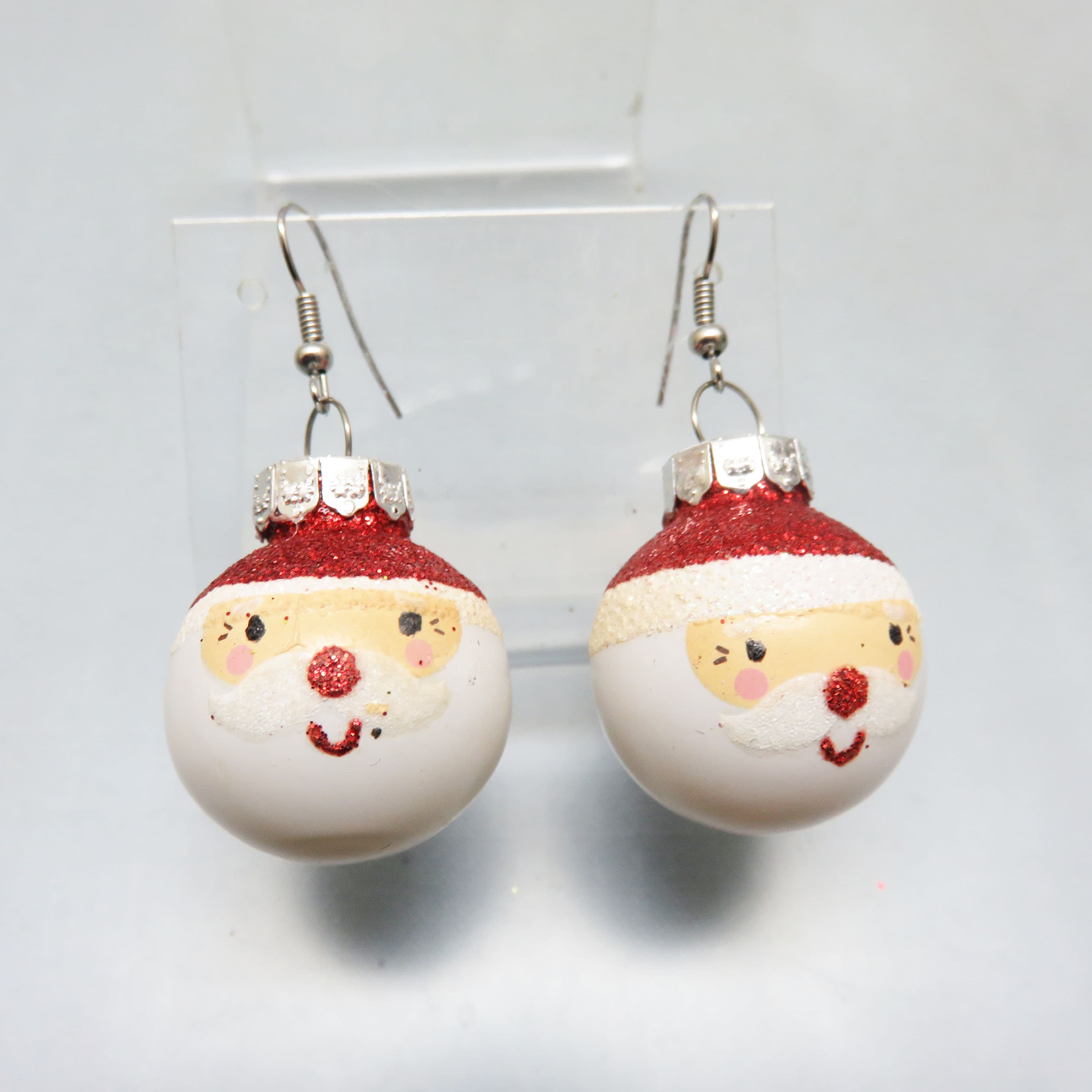 Hand-Painted Glass Santa Ornament Dangle Earrings