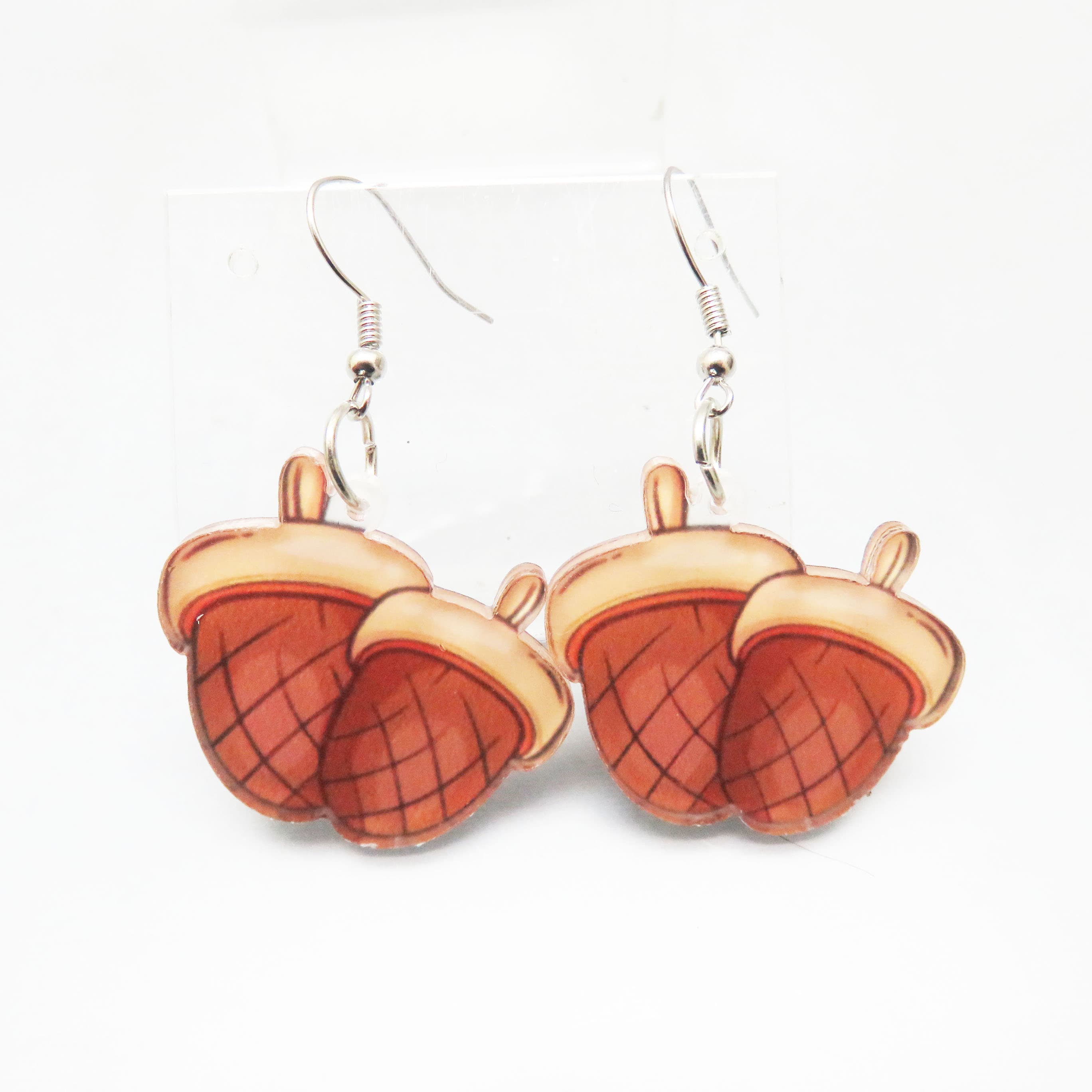 Hand-Painted Double Acorn Wood Dangle Earrings
