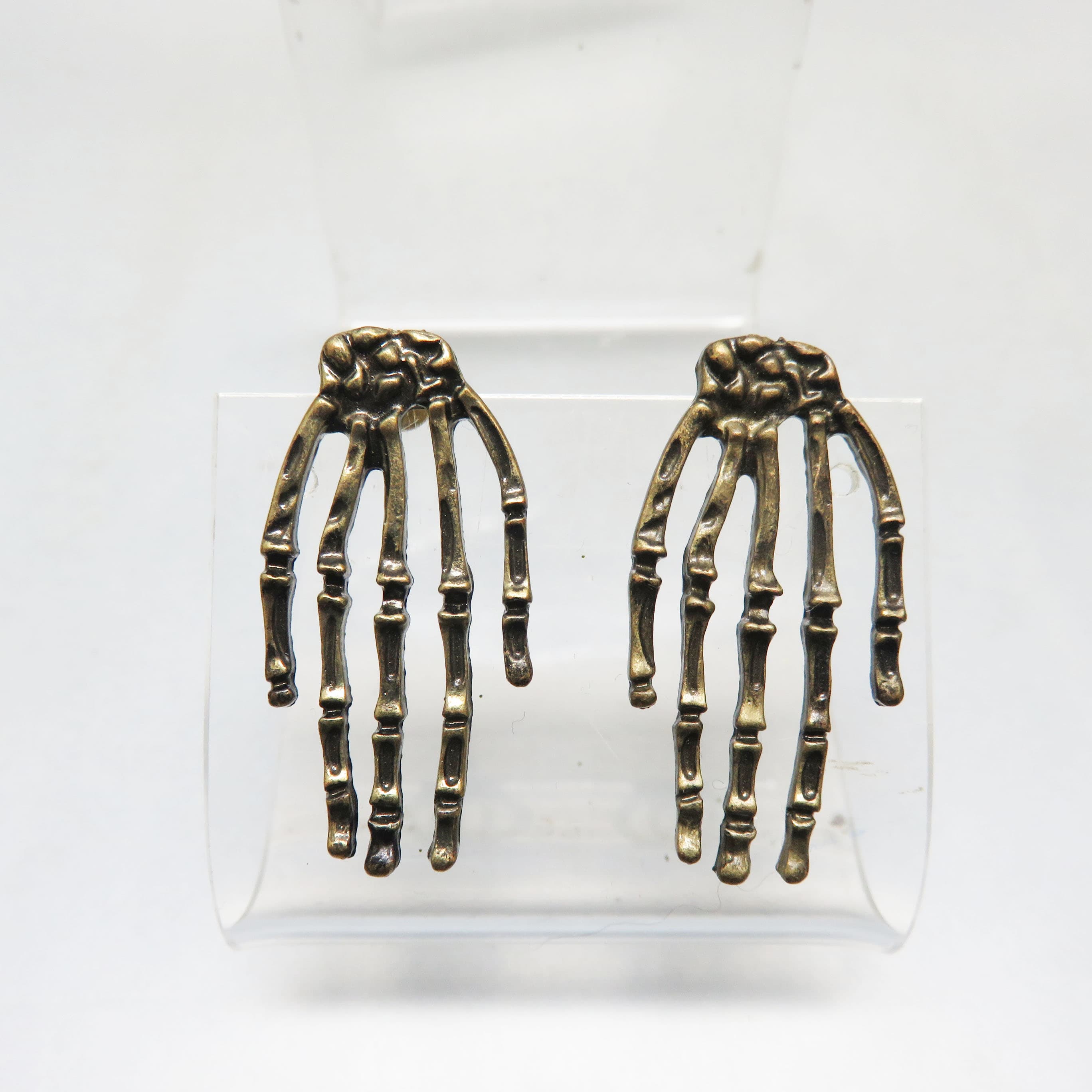 Antiqued Goldtone Skeleton Hand Post Earrings