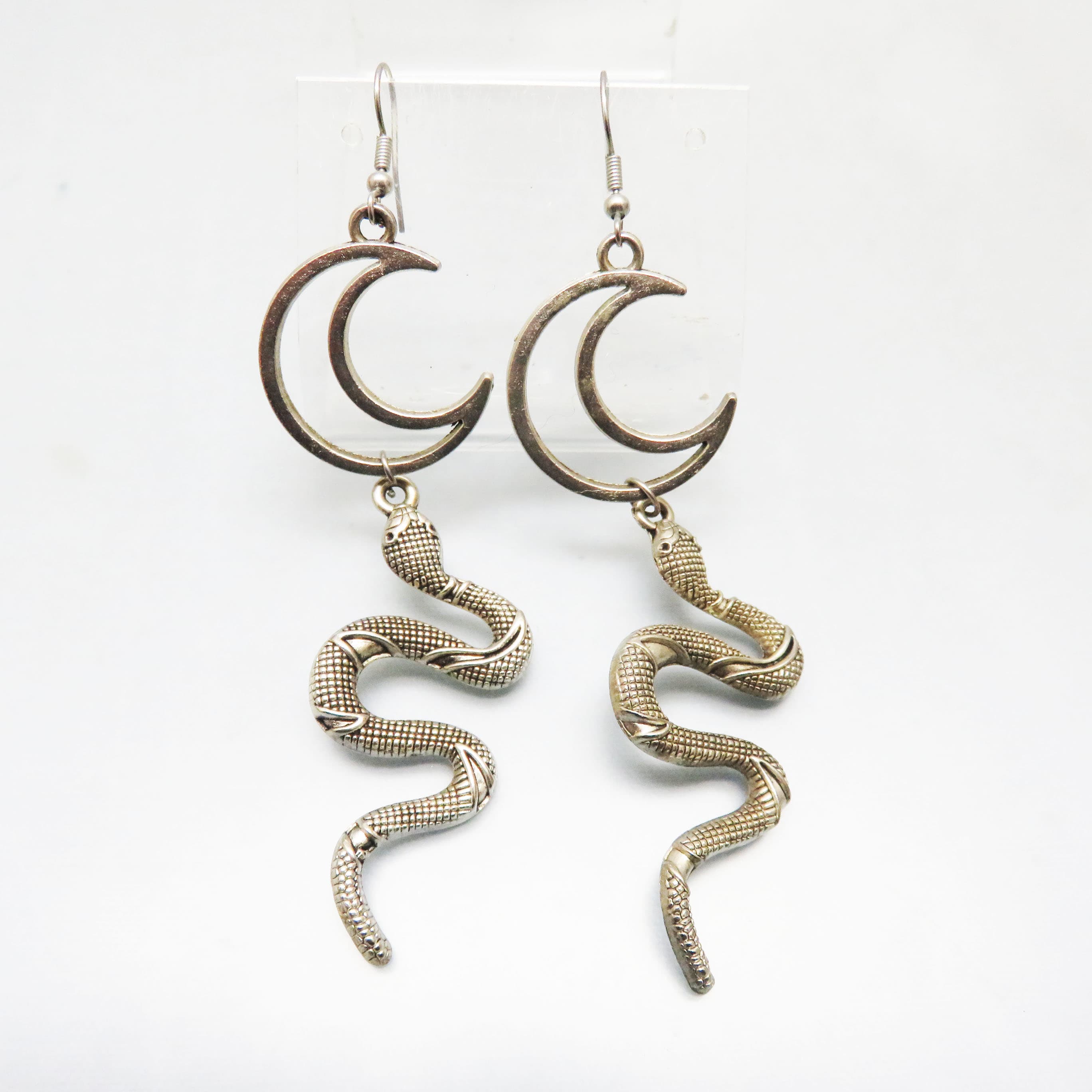 Celestial Crescent Moon and Snake Statement Earrings