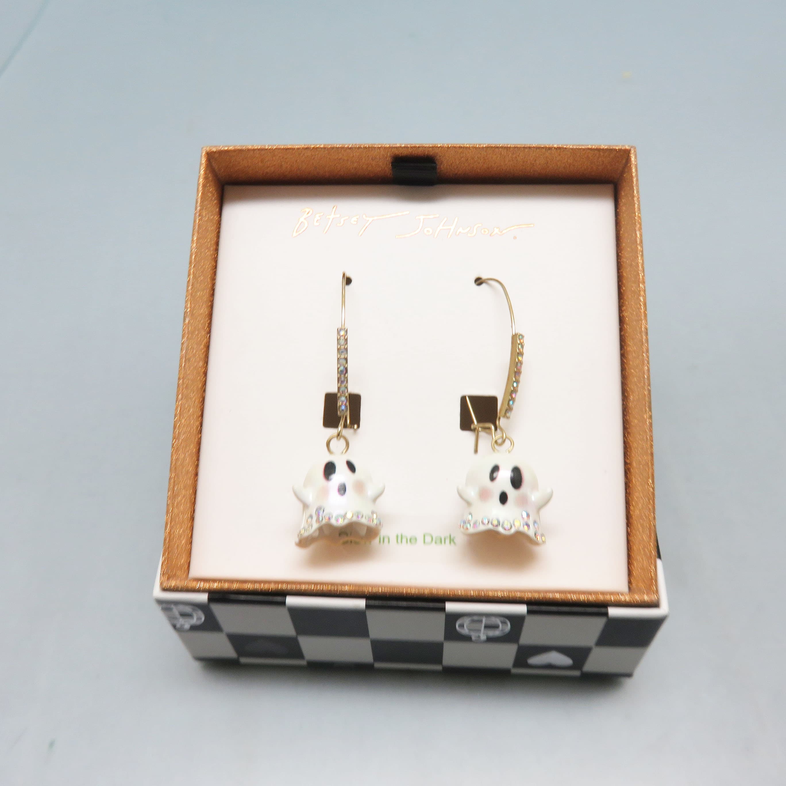 Betsey Johnson Glow-in-the-Dark Ghost Earrings in Box