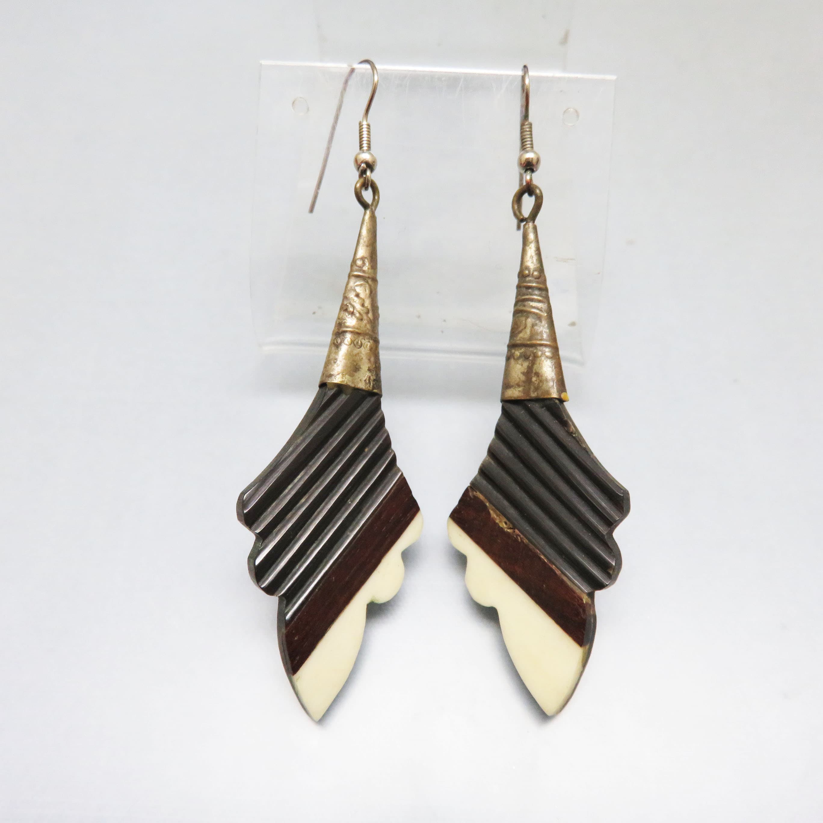 Vintage Mixed Plastic Earrings Embossed Metal Geometric Long Dangles