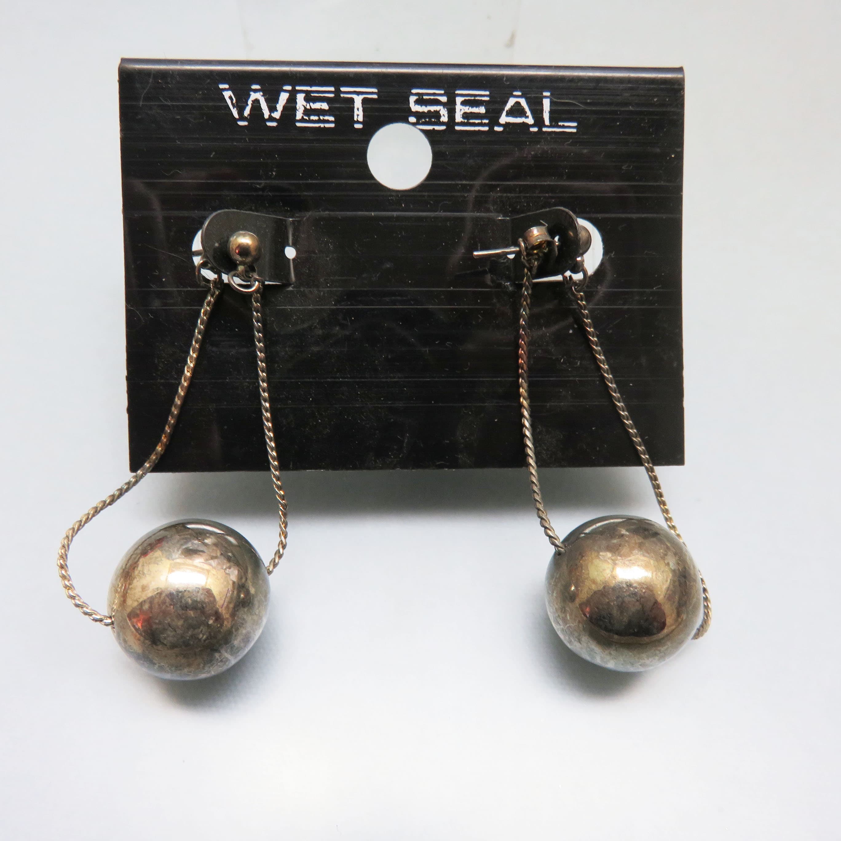 Wet Seal Silverplated Ball And Chain Earrings Y2K Post Dangles