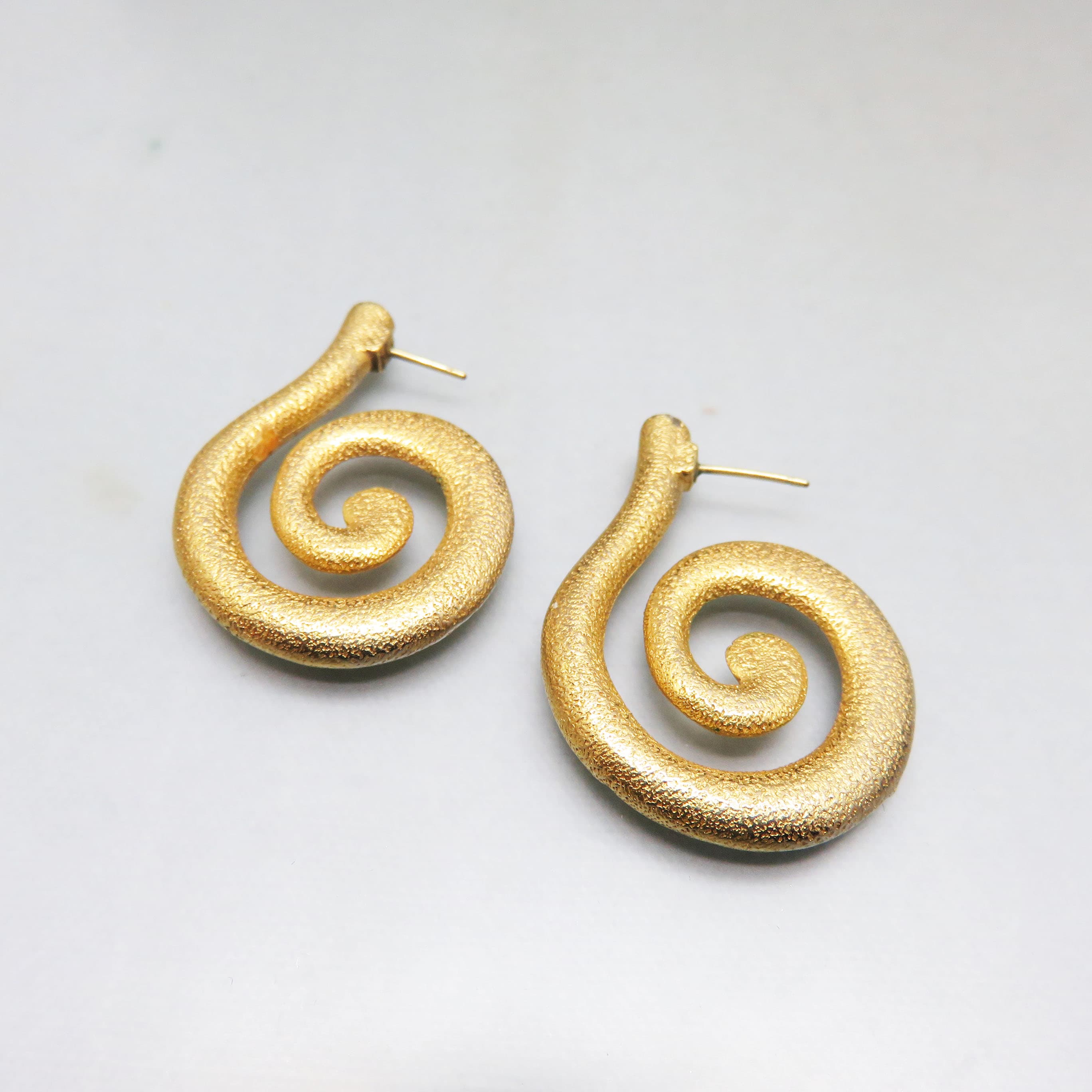 Vintage Goldtone Spiral Earrings Textured Sculptural Post Hoops