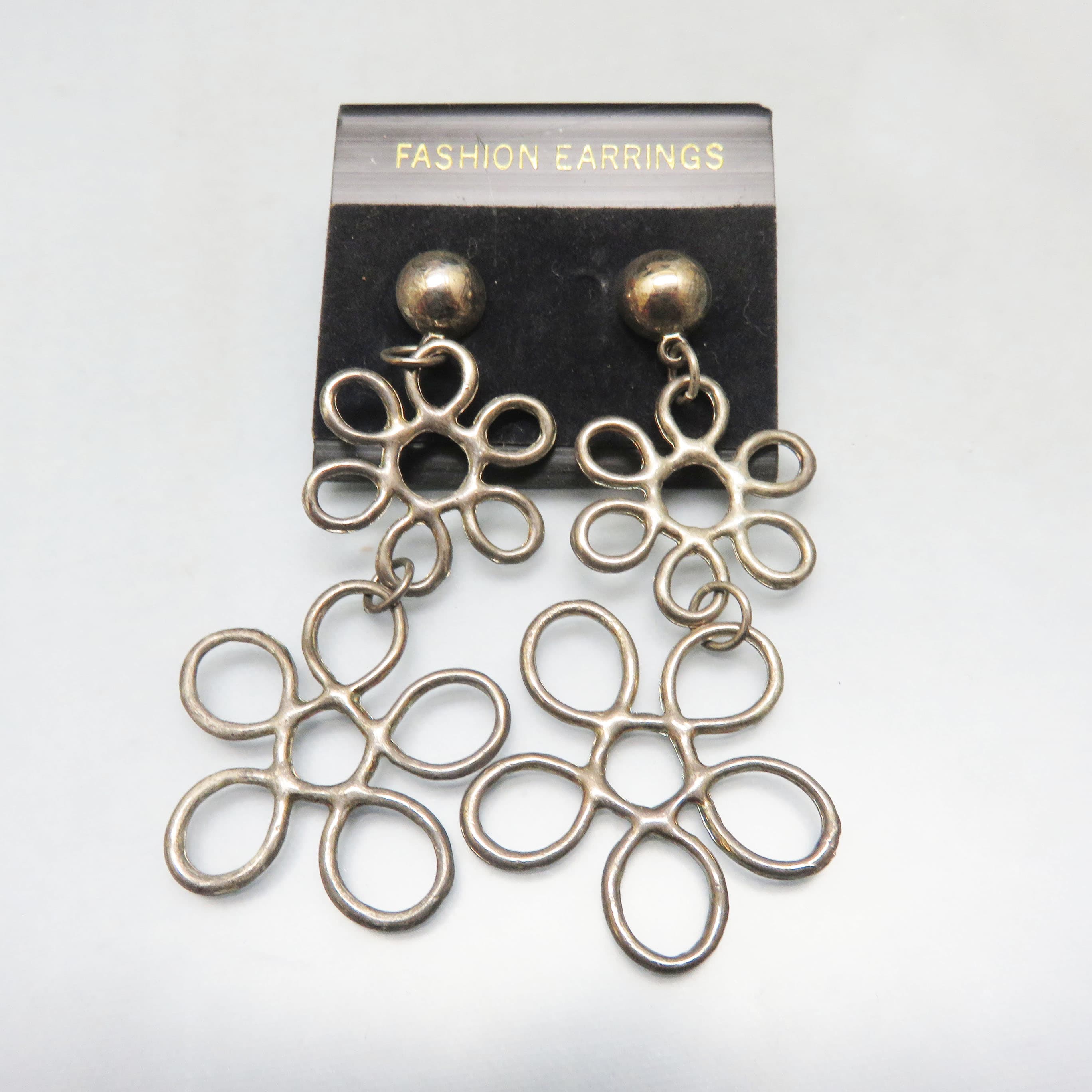 Silverplated Flower Chain Earrings Openwork Floral Statement Dangles