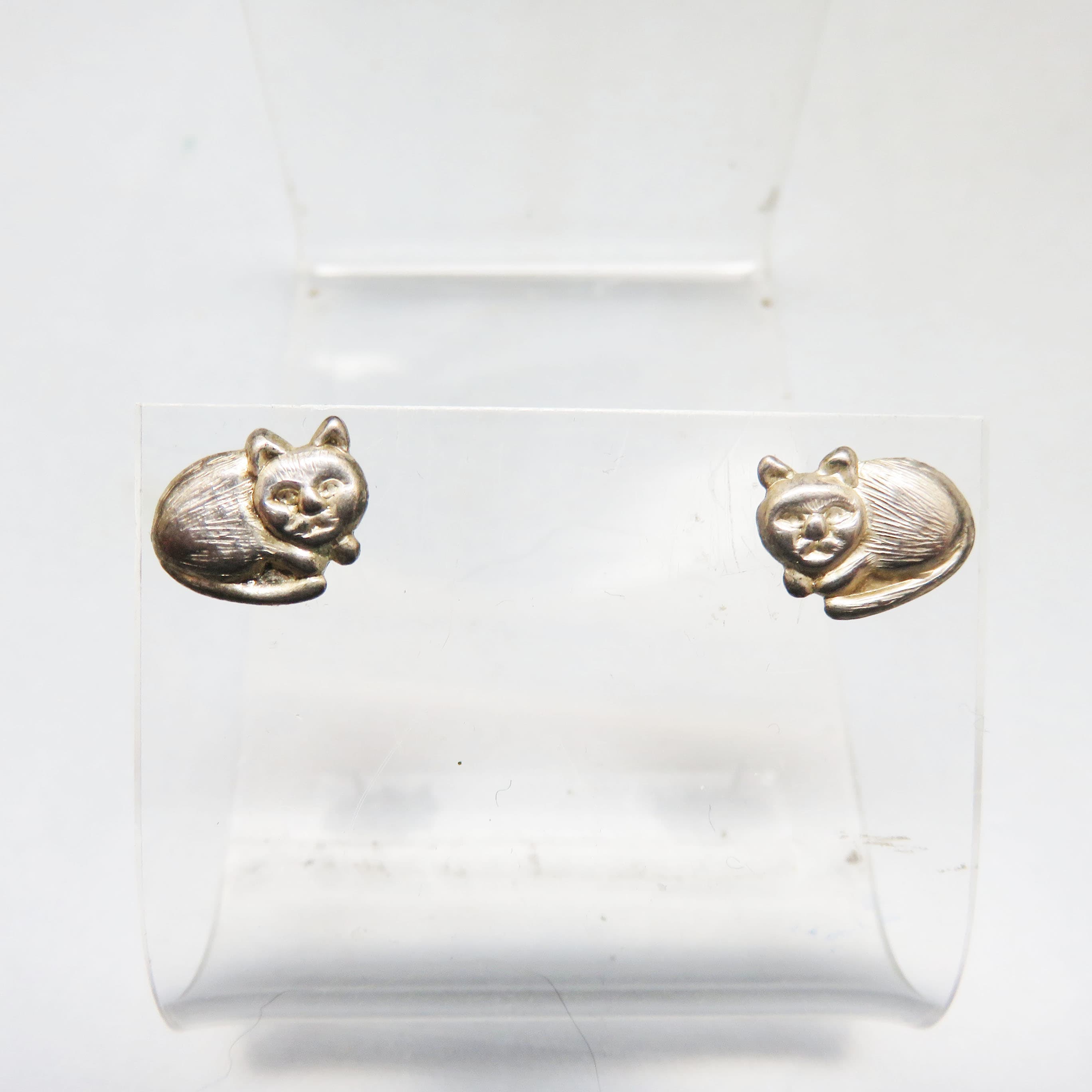 Vintage Silvertone Old Man Cat Earrings Pressed Metal Post Studs