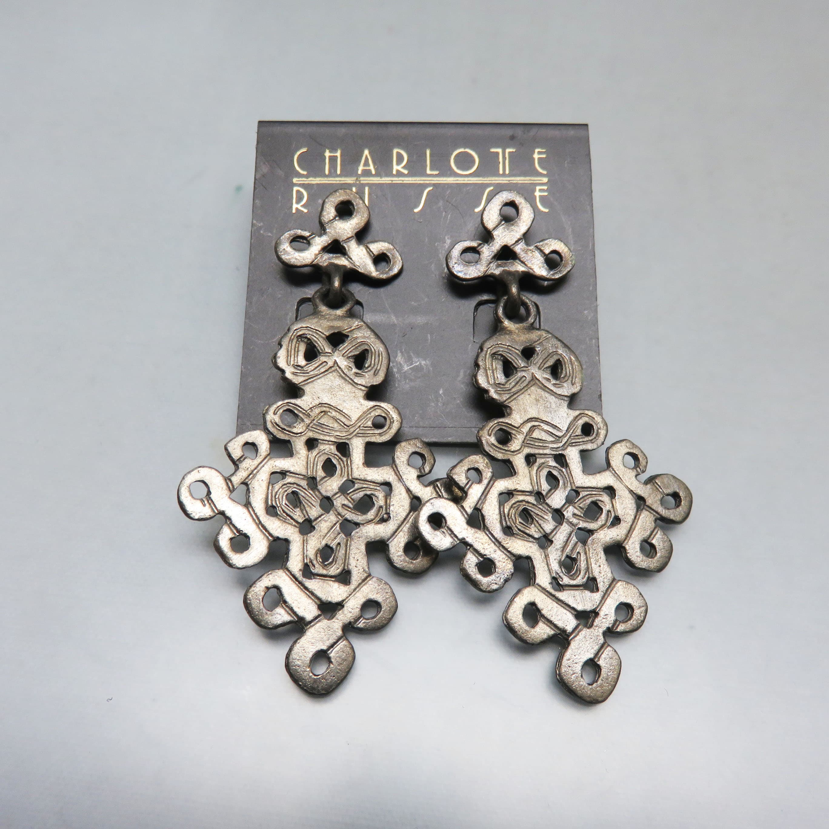 Charlotte Russe Gothic Medieval Cross Earrings Dark Silvertone Statement Dangles