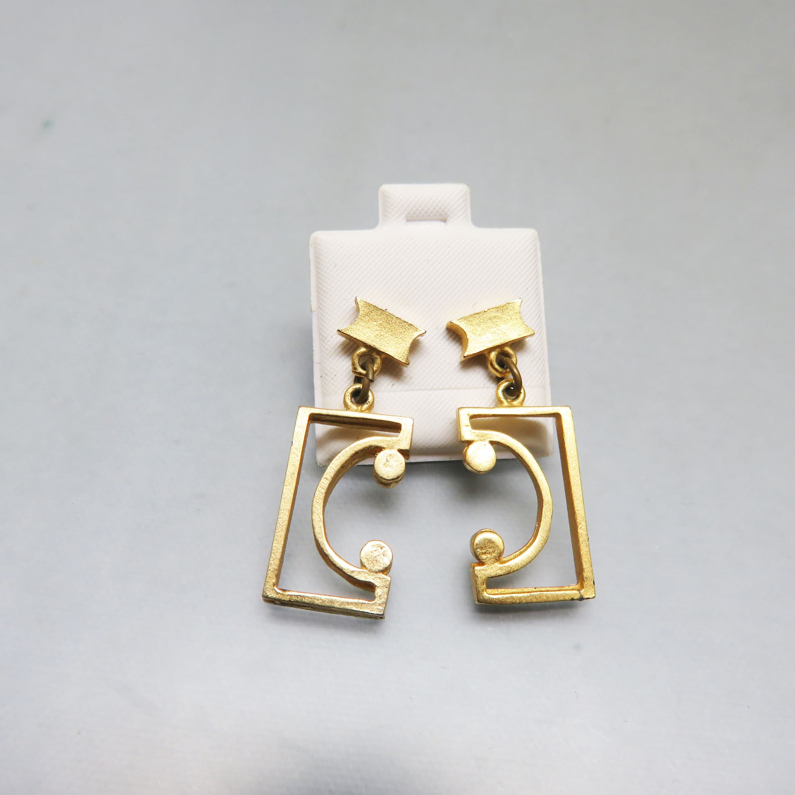 Vintage Goldtone Geometric Openwork Post Dangle Earrings